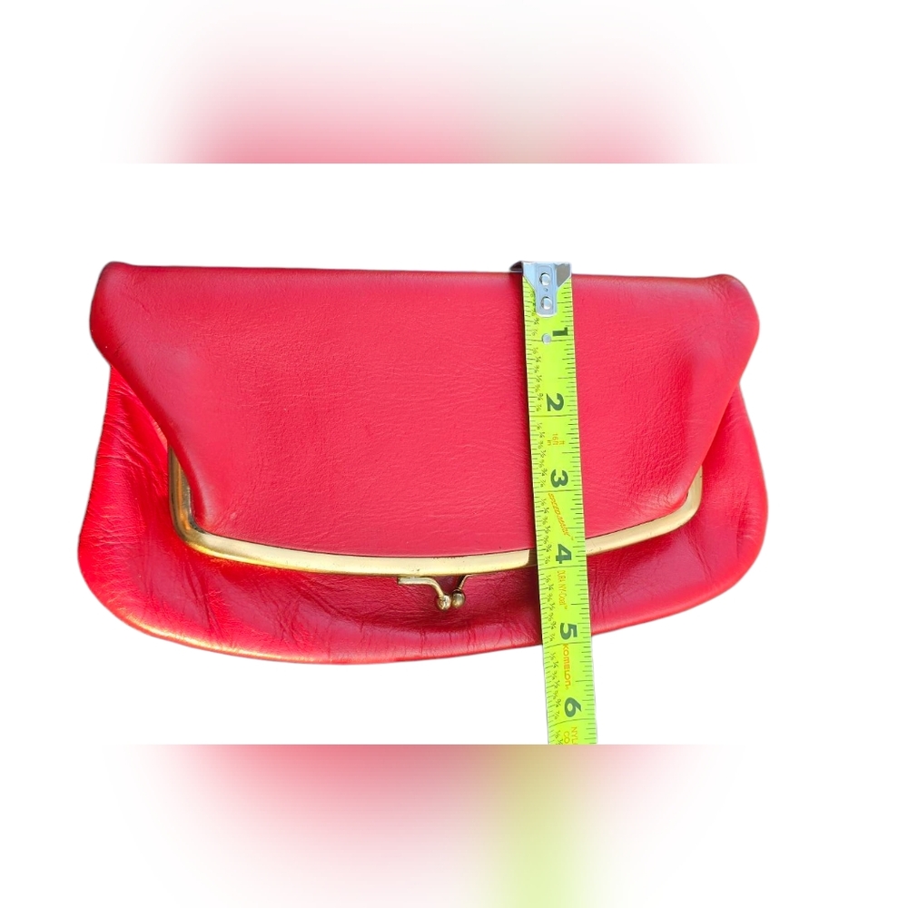 Vintage Small Leather Red Bag Kiss Lock Clasp - Picture 12 of 13